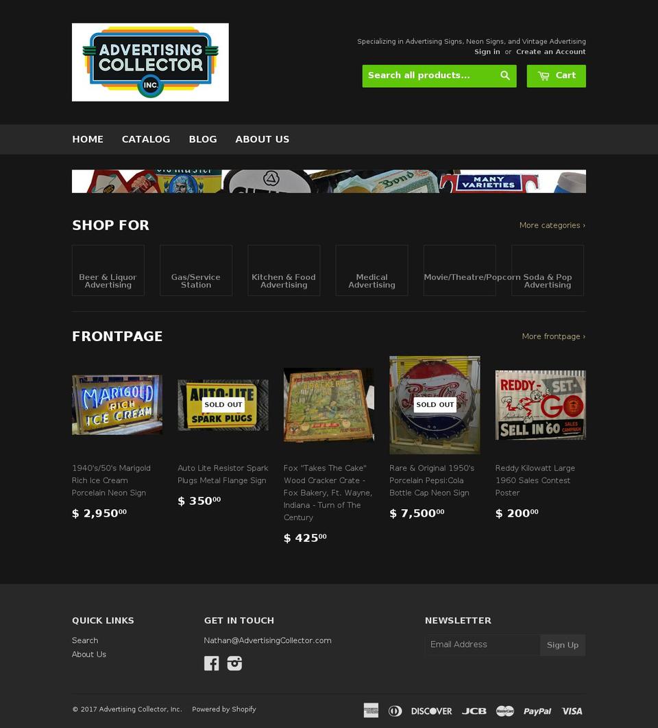 advertisingcollector.com shopify website screenshot