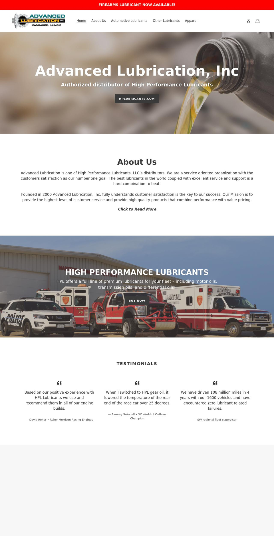 advlubrication.com shopify website screenshot