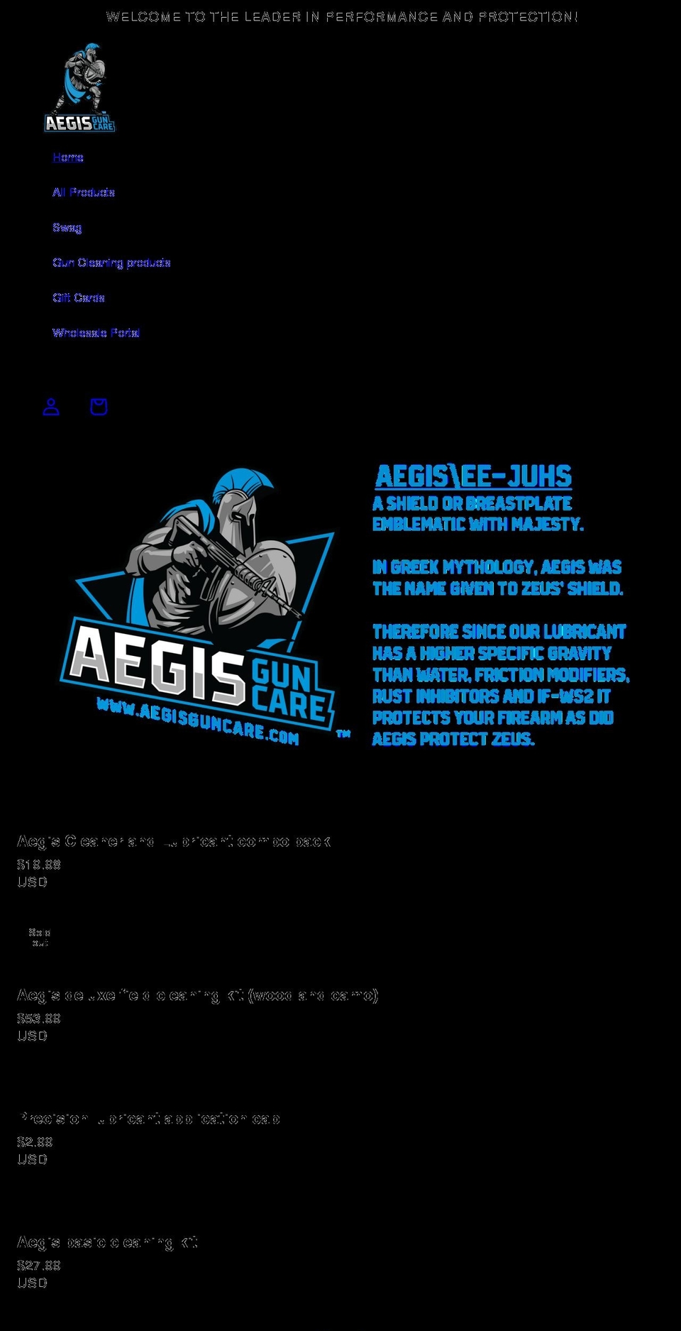aegisguncare.com shopify website screenshot