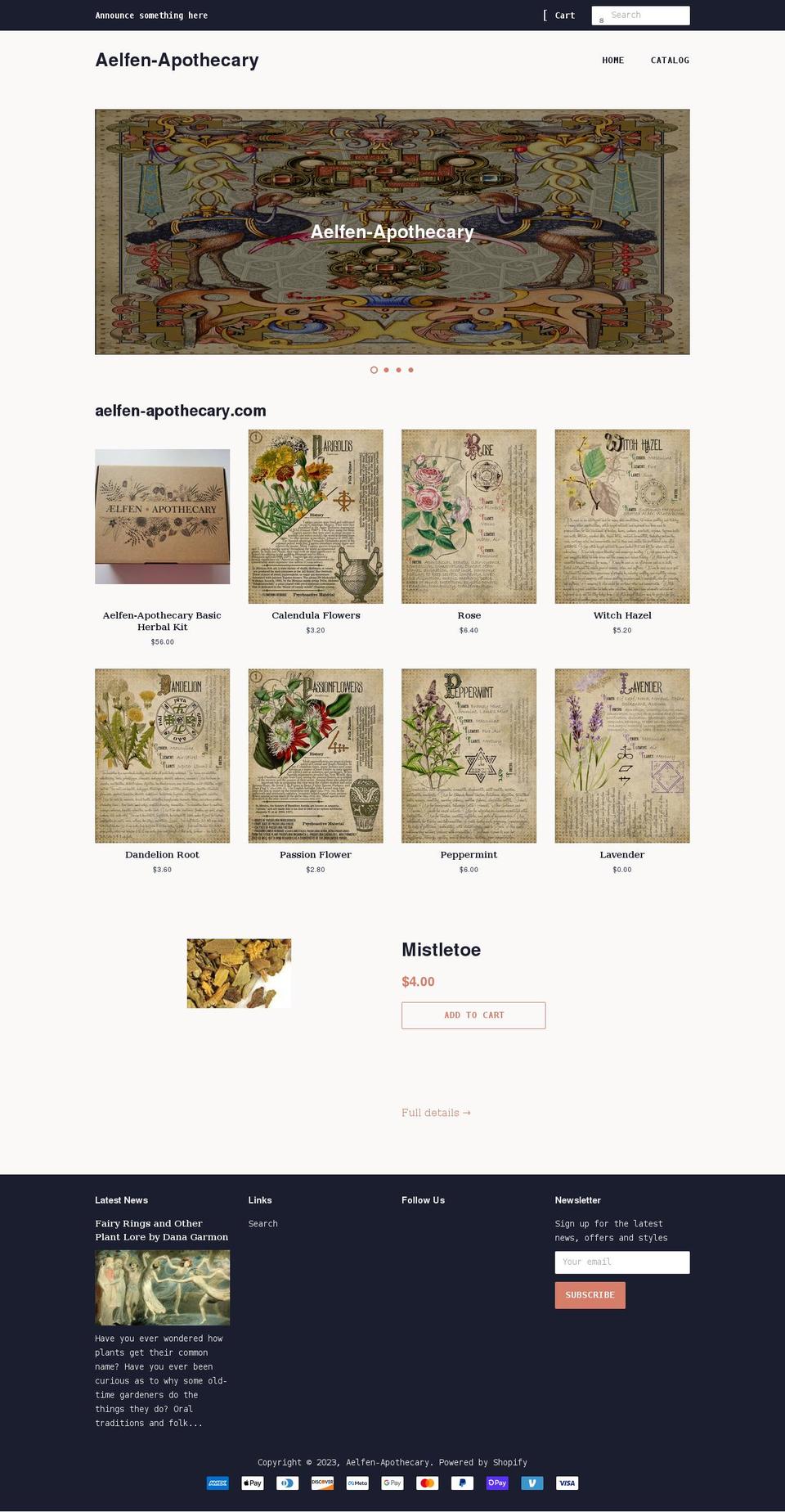 aelfen-apothecary.com shopify website screenshot