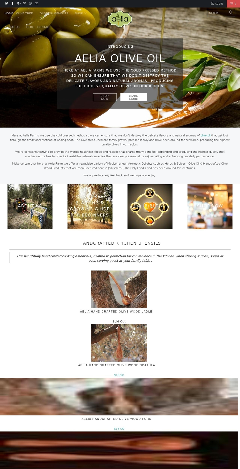 aeliaoliveoil.com shopify website screenshot