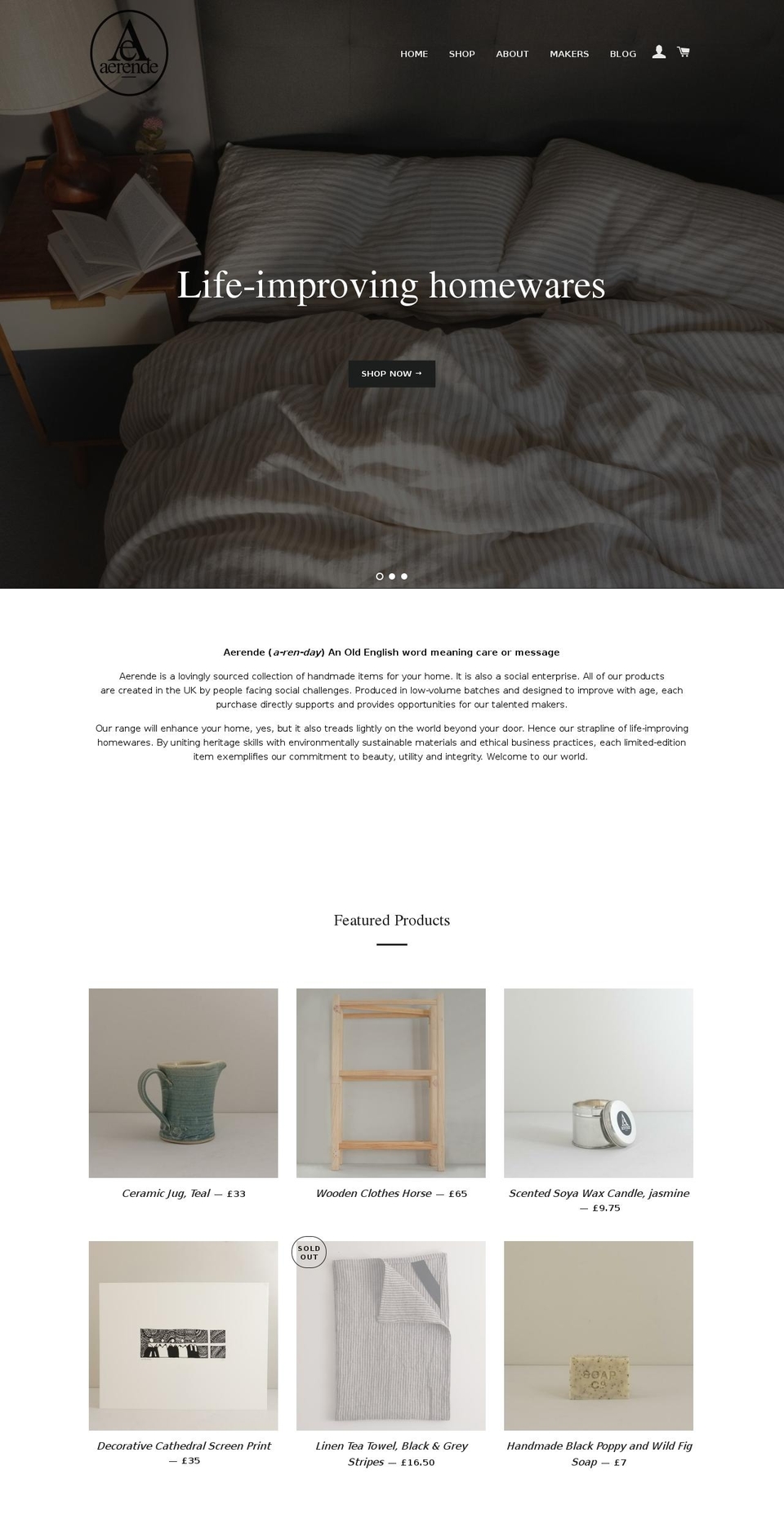 Editions Shopify theme site example aerende.co.uk
