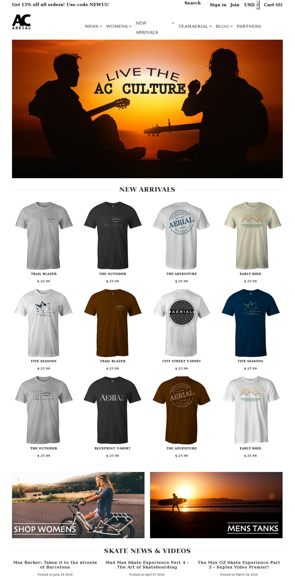 aerialclothes.com shopify website screenshot