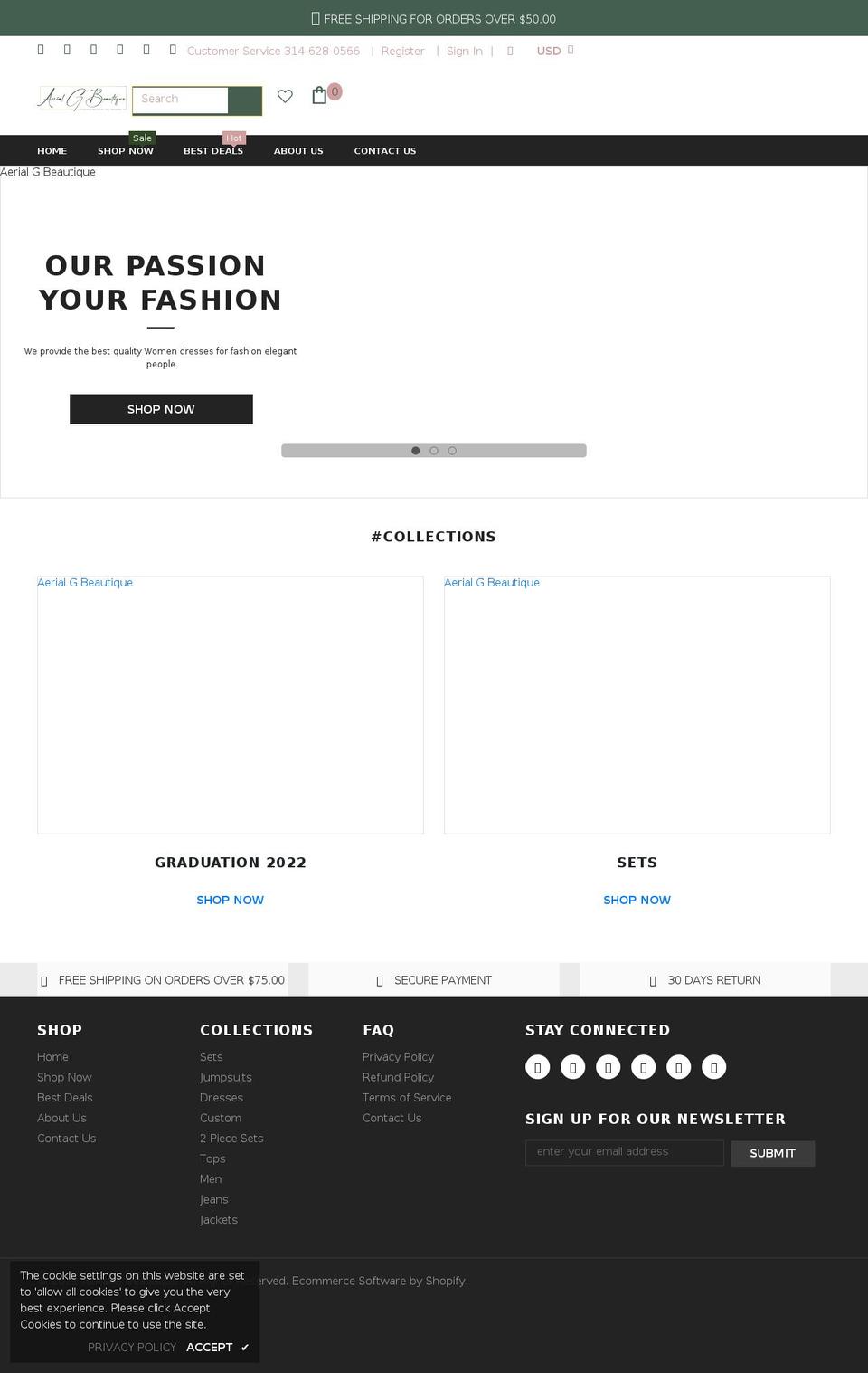 aerialgbeautique.com shopify website screenshot