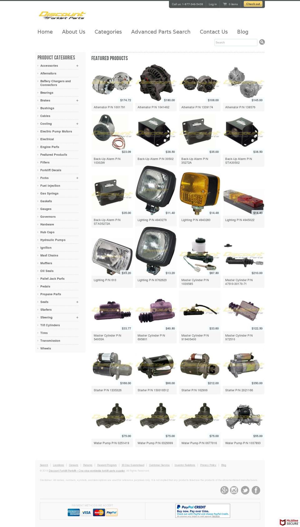 aerialliftequipmentparts.com — Shopify storefront screenshot