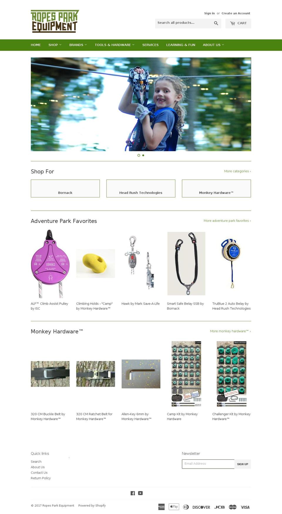 Ropes Park Equipment Shopify theme site example aerialparkequipment.com