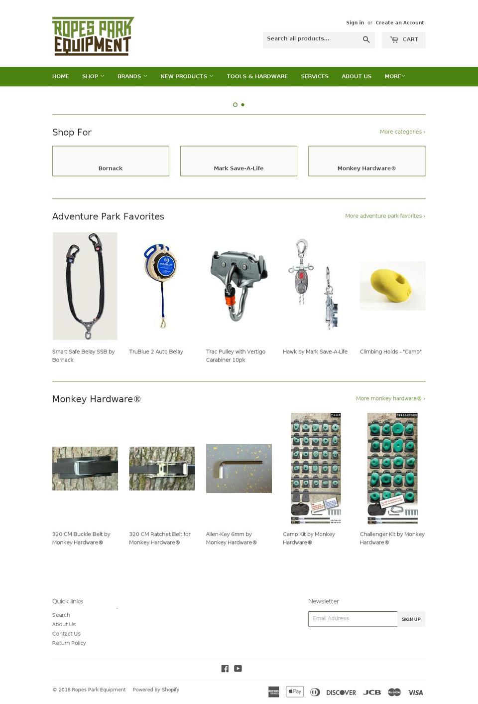 Ropes Park Equipment Shopify theme site example aerialparksequipment.com