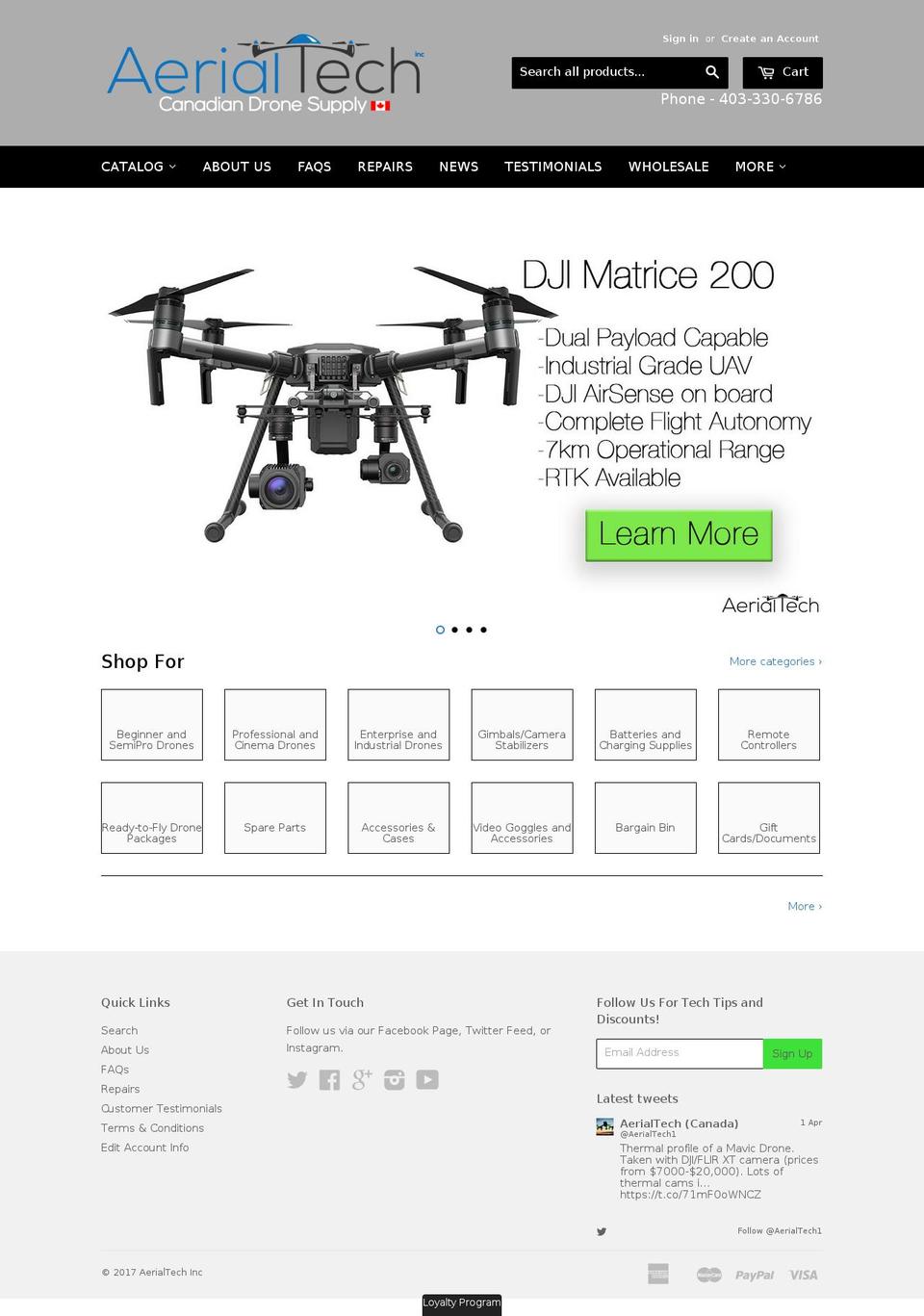 aerialtech.com shopify website screenshot