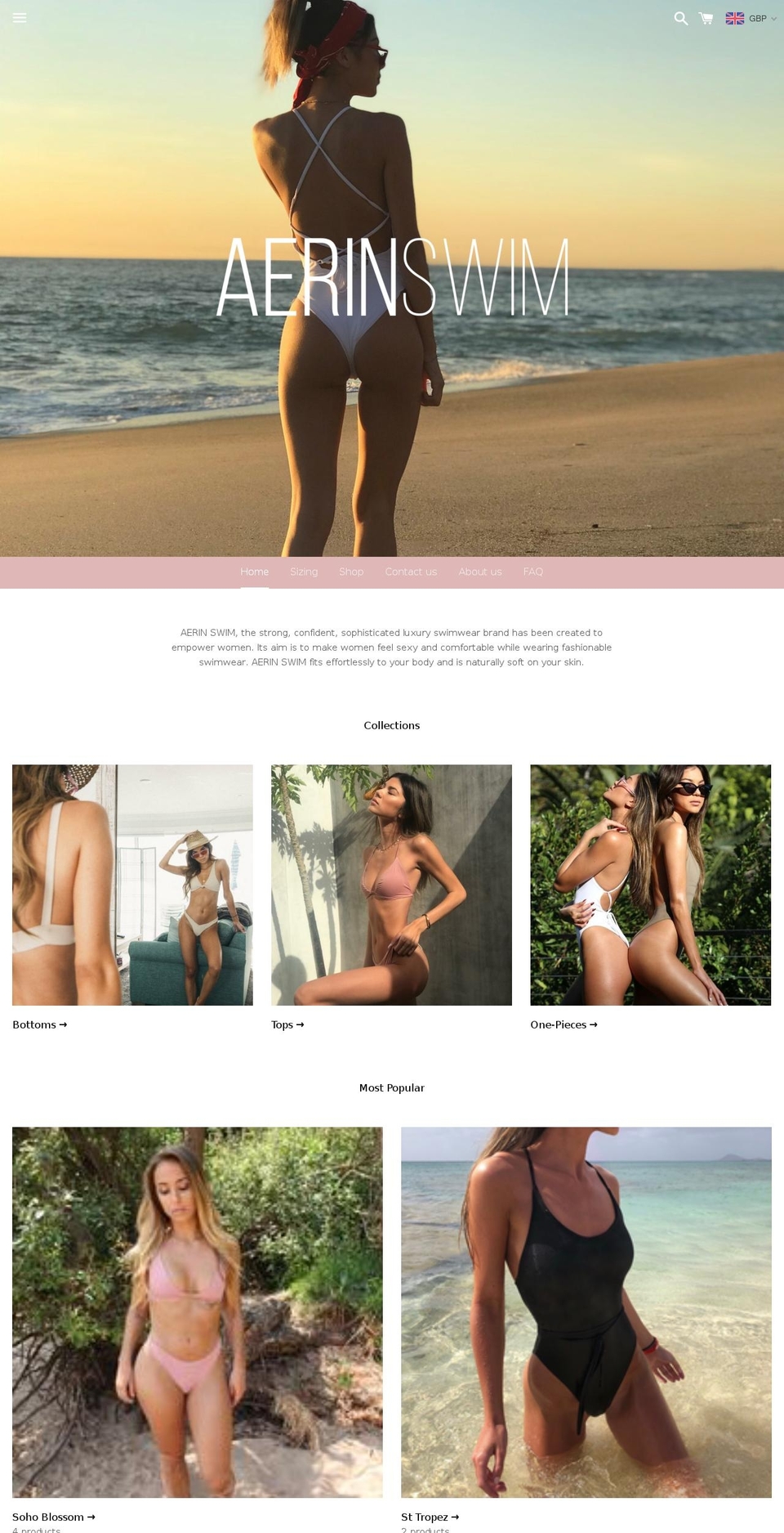 aerinswim.com — Shopify storefront screenshot