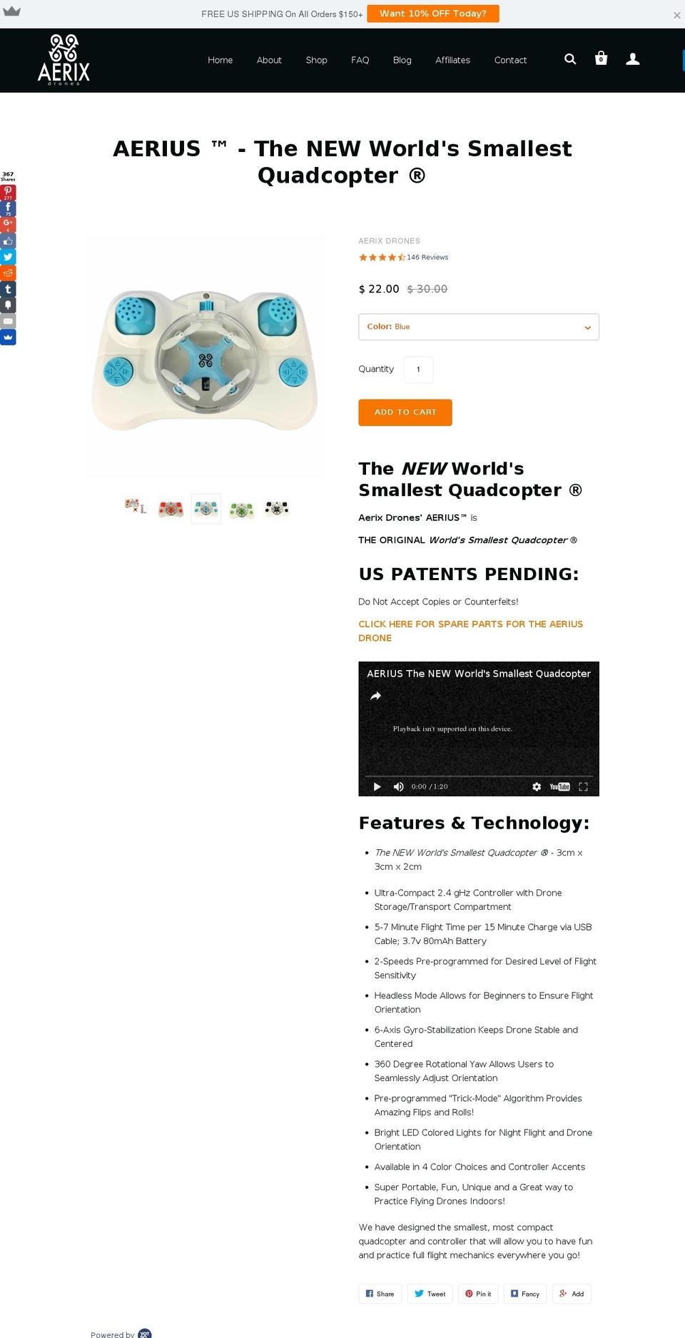 aeriusdrones.com shopify website screenshot