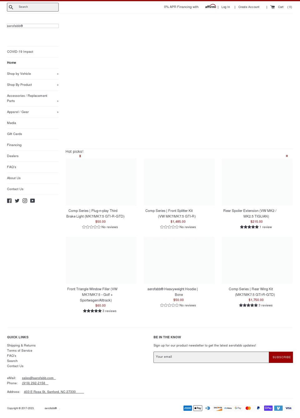 aero-fabb.com — Shopify storefront screenshot