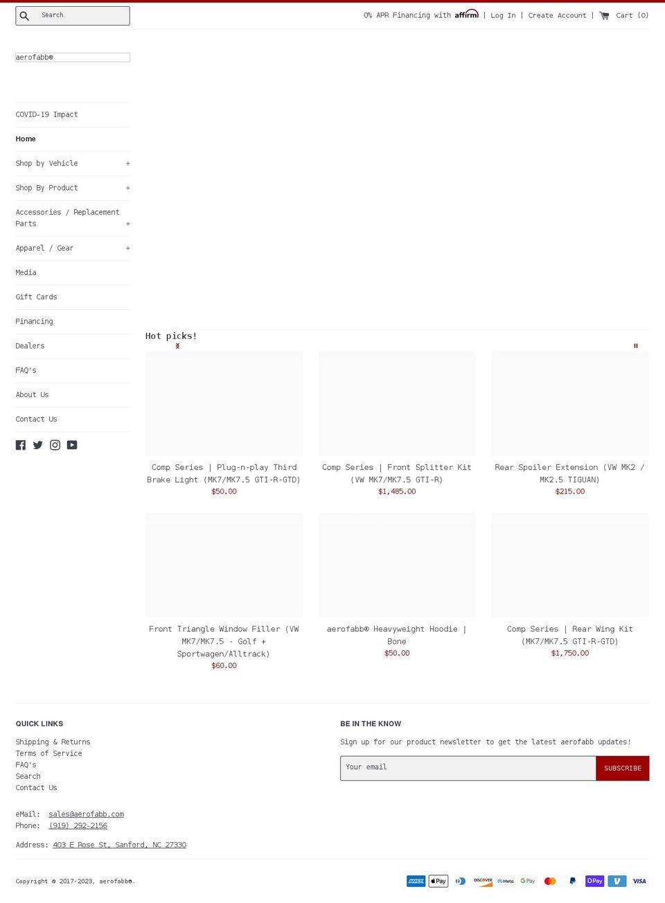 aerofabb.com — Shopify storefront screenshot