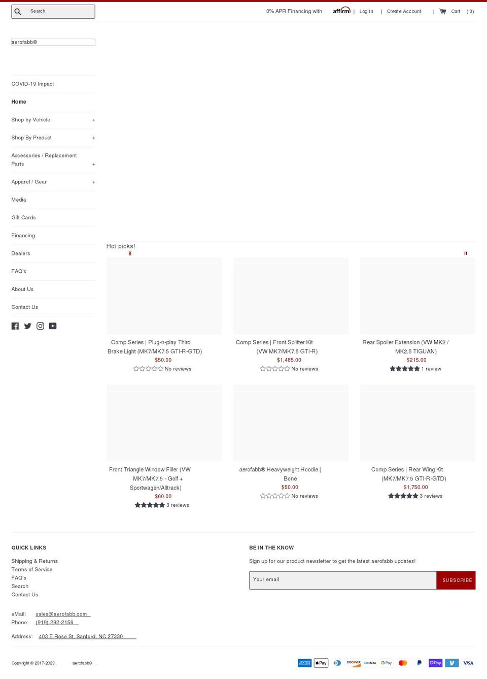 aerofabbllc.com — Shopify storefront screenshot