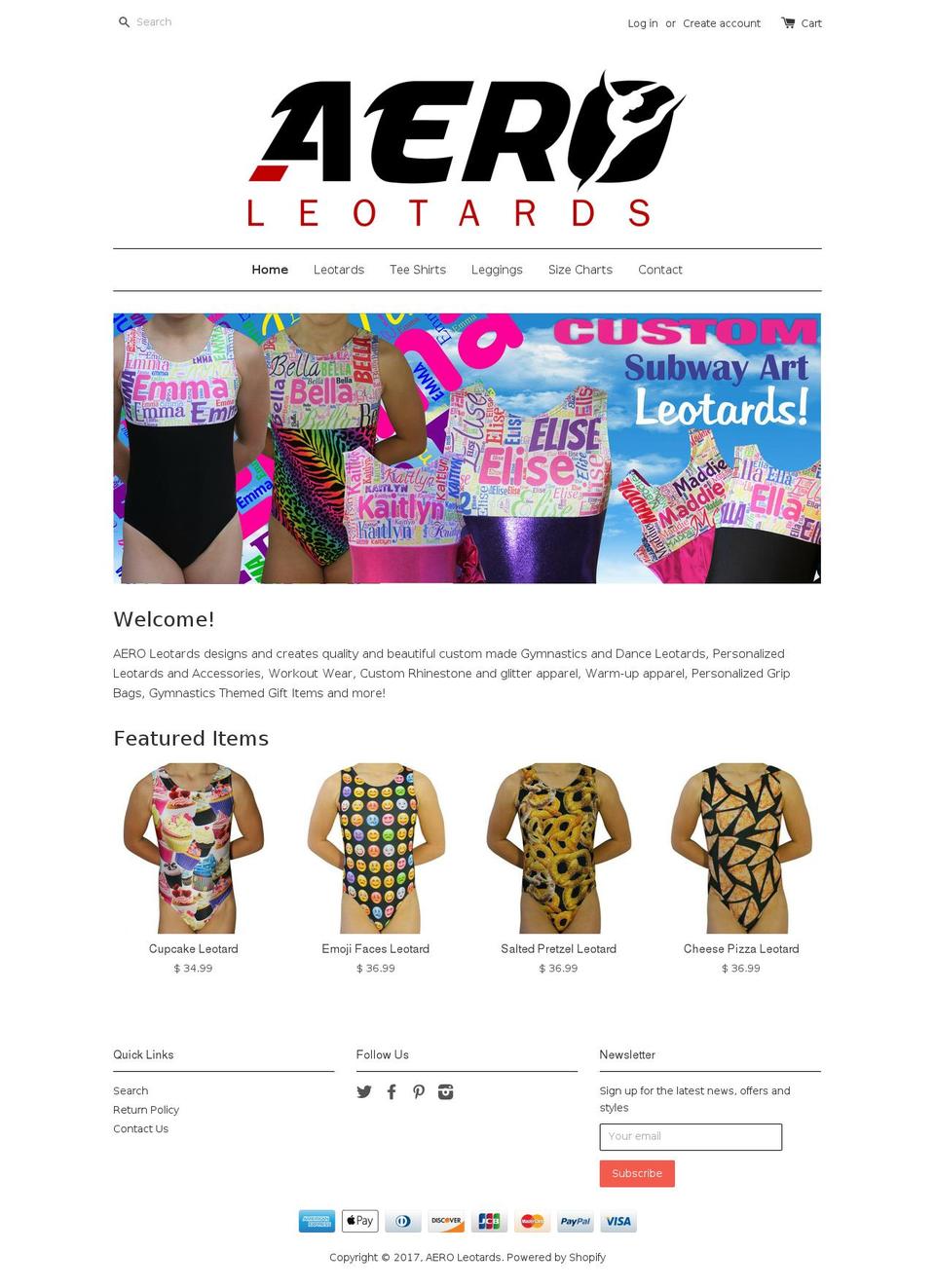 aeroleotards.com shopify website screenshot