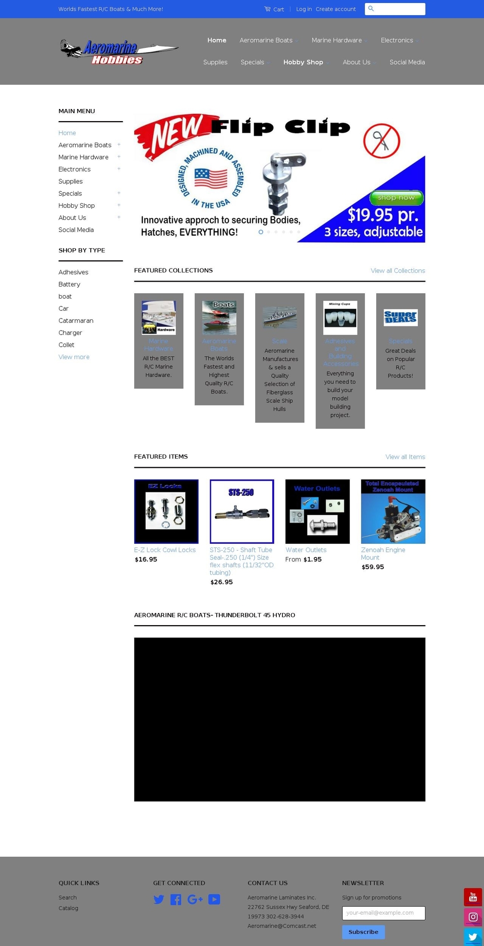 aeromarinercboats.com shopify website screenshot