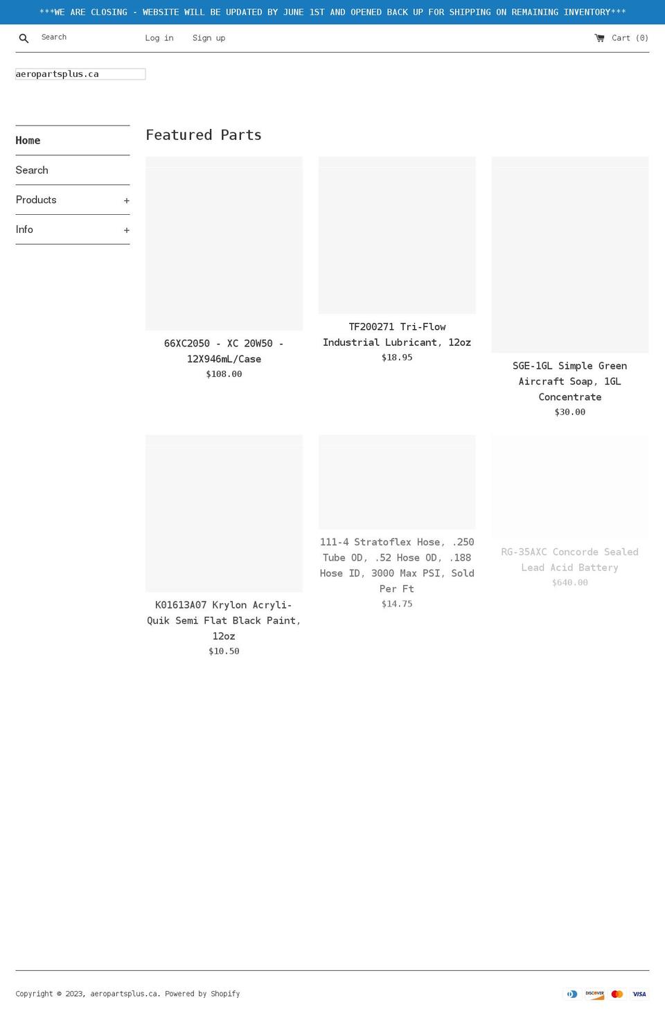 aeropartsplus.ca shopify website screenshot
