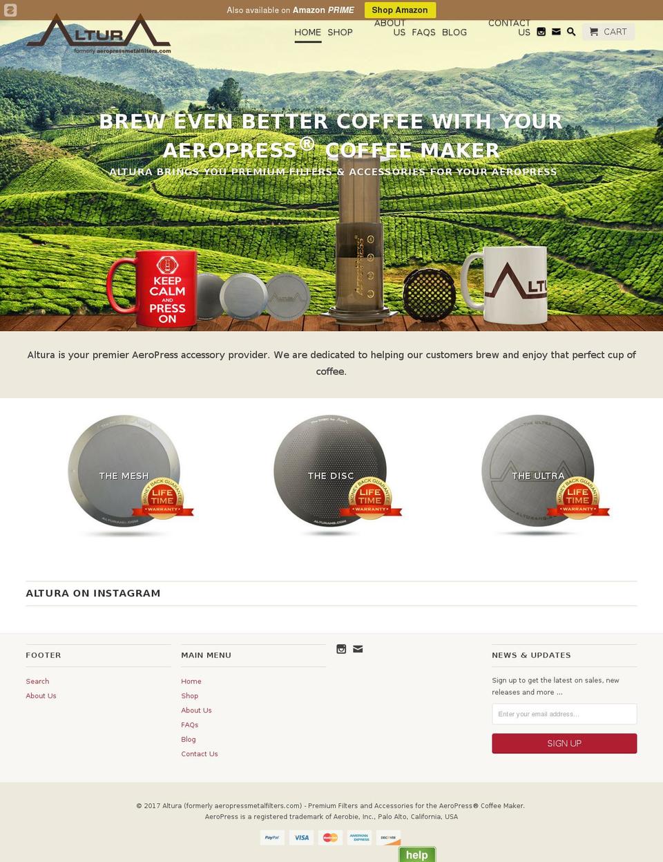 aeropressmetalfilters.com shopify website screenshot