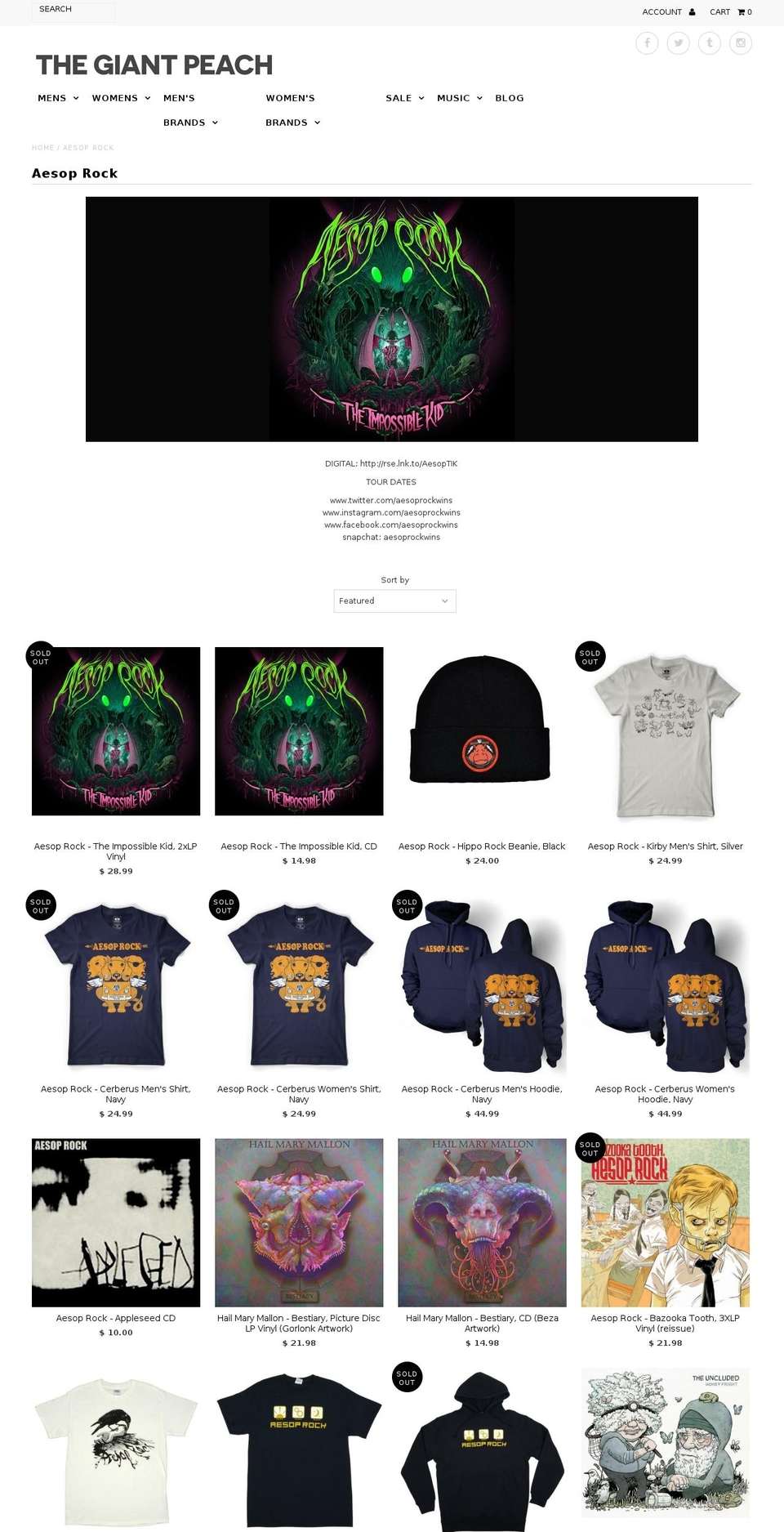 aesoprock.com shopify website screenshot
