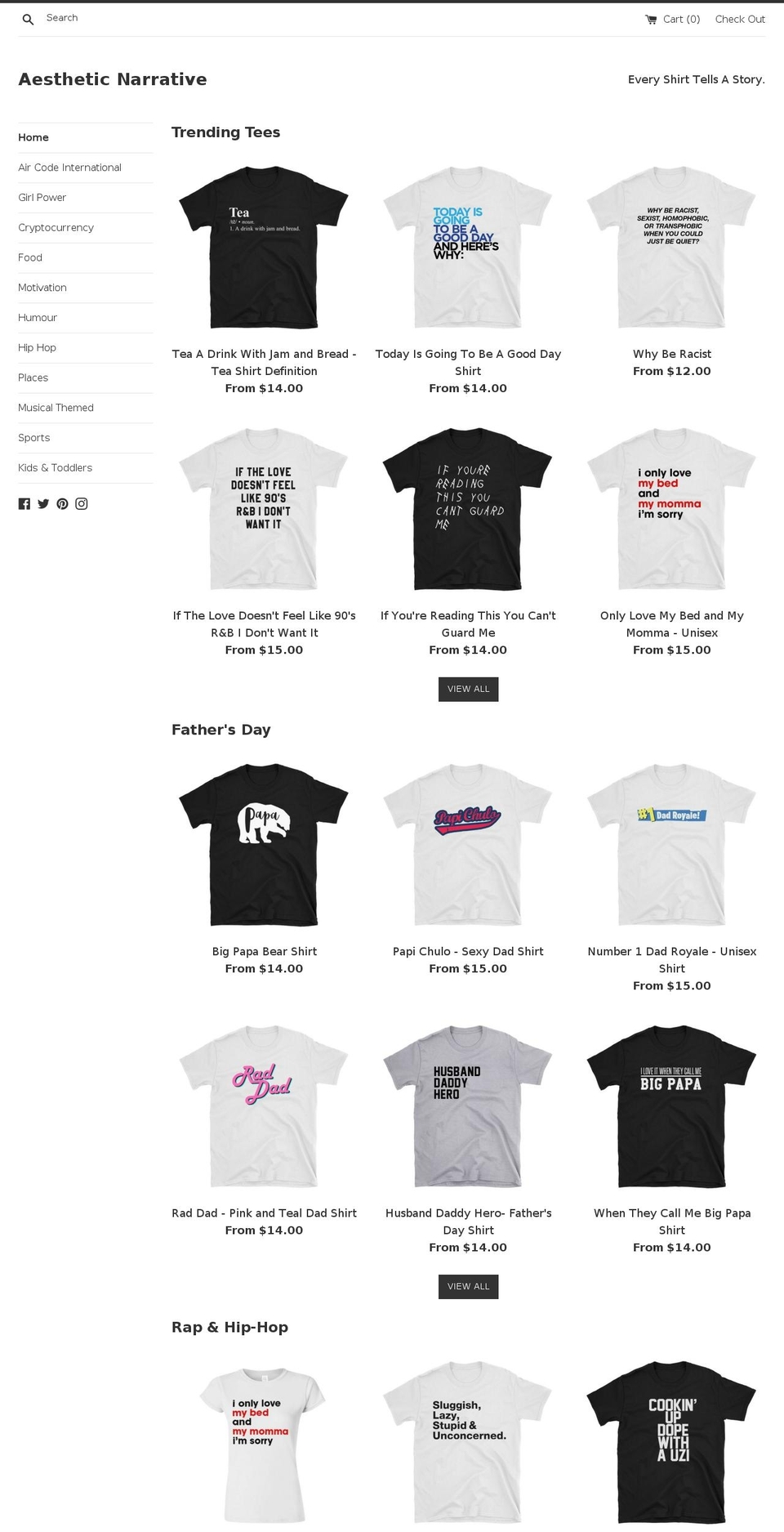 aestheticnarrative.com — Shopify storefront screenshot