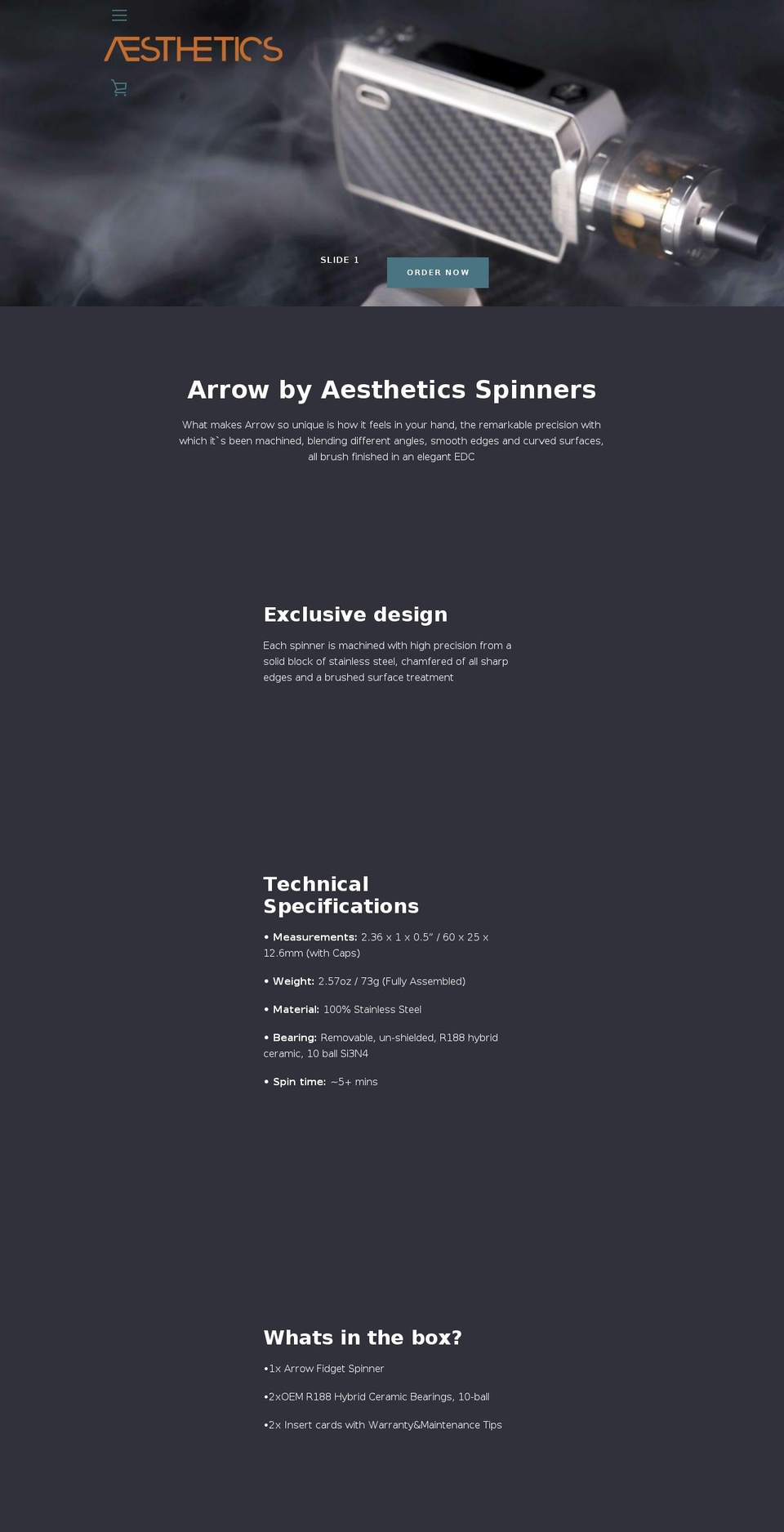 aesthetics-spinners.com — Shopify storefront screenshot