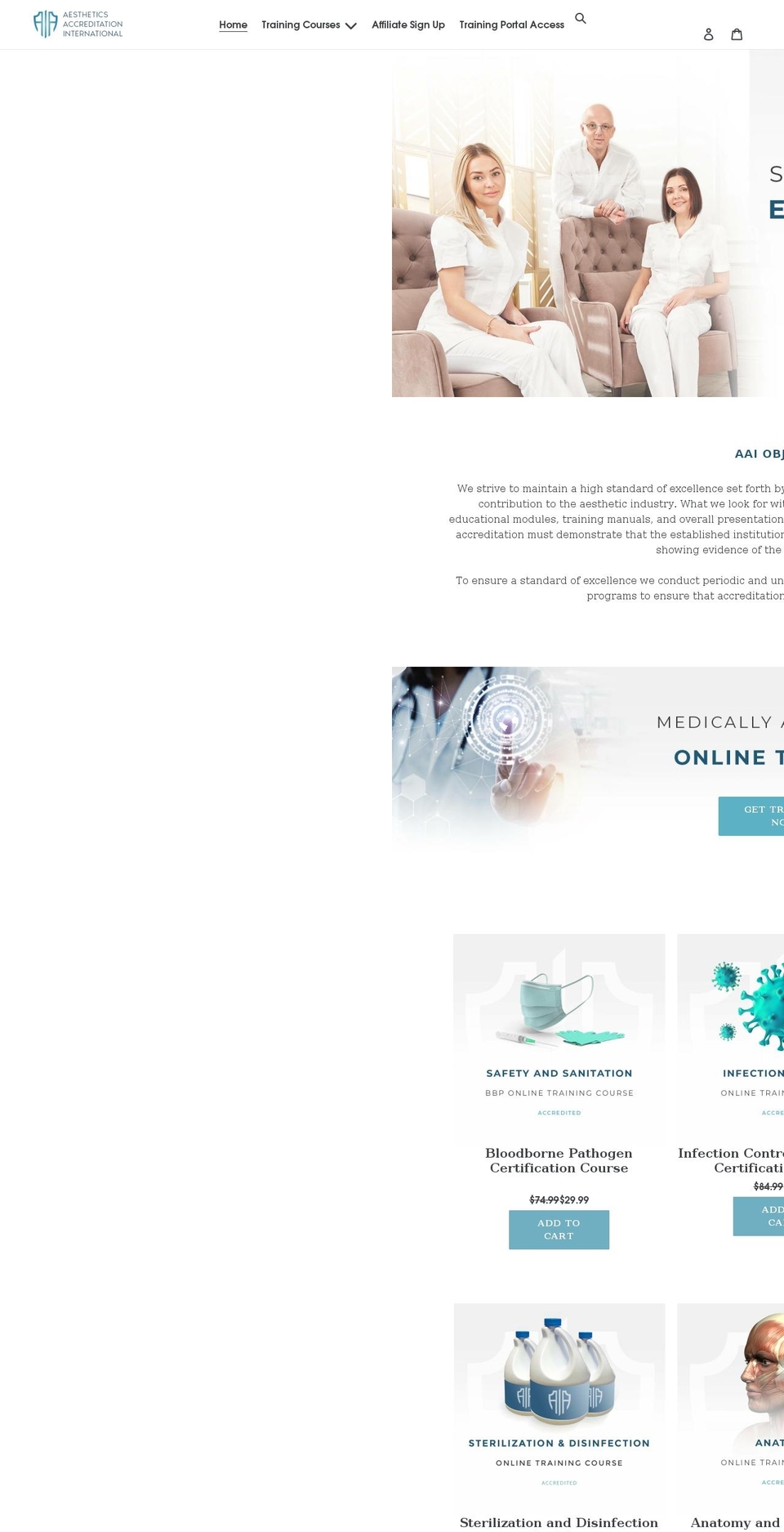 aestheticsaccreditation.com shopify website screenshot