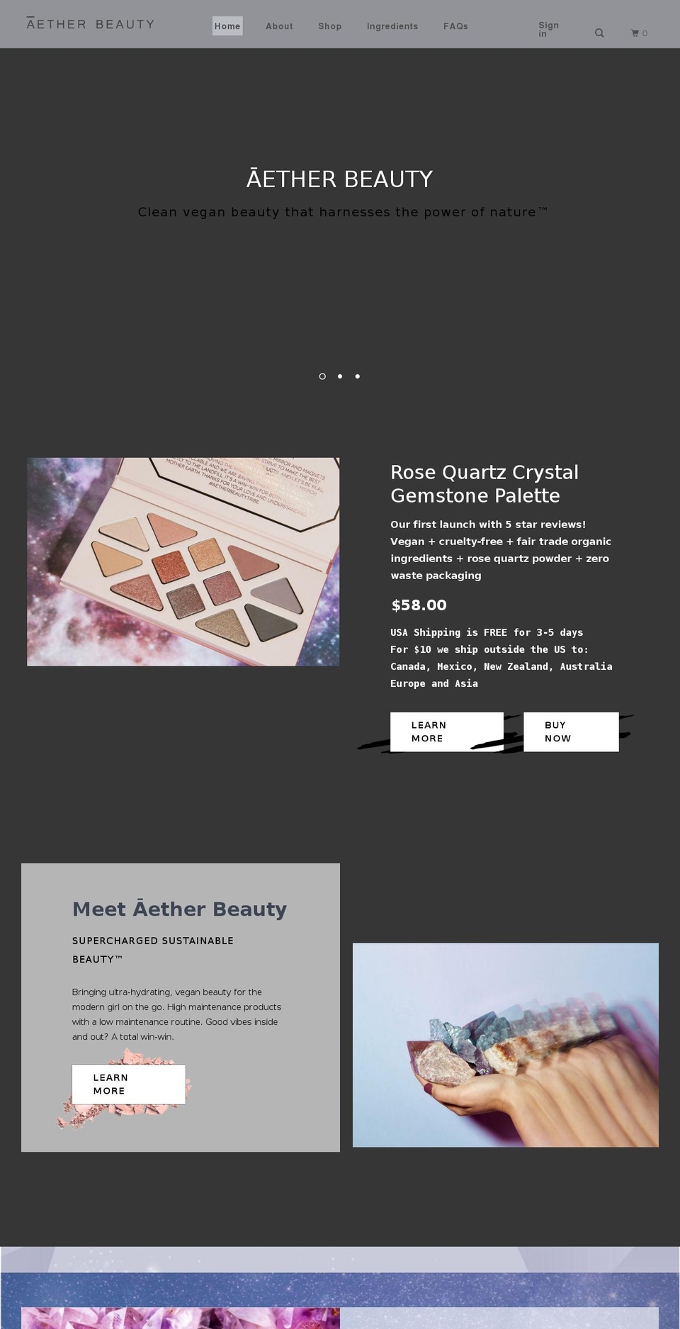 Working on Aether Shopify theme site example aethernaturalbeauty.com