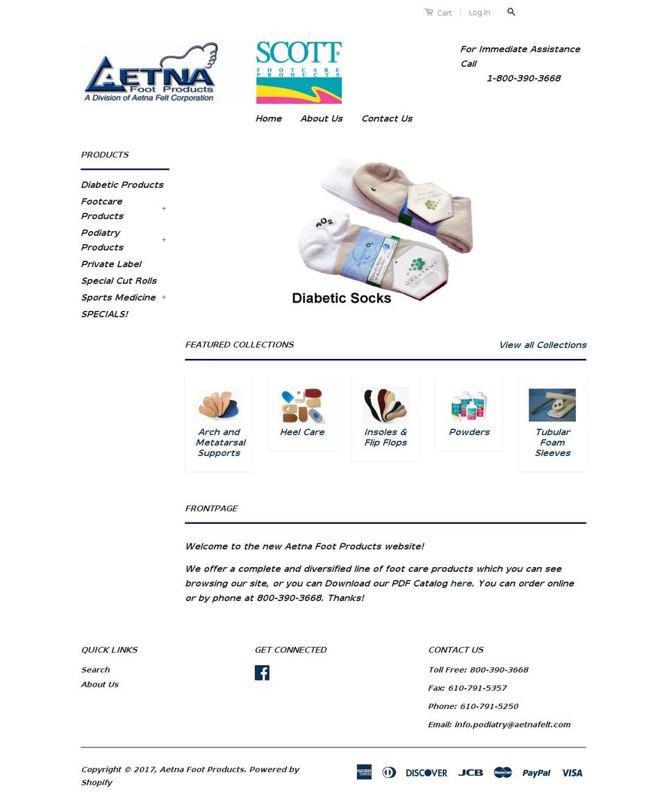 aetnafootproducts.com shopify website screenshot