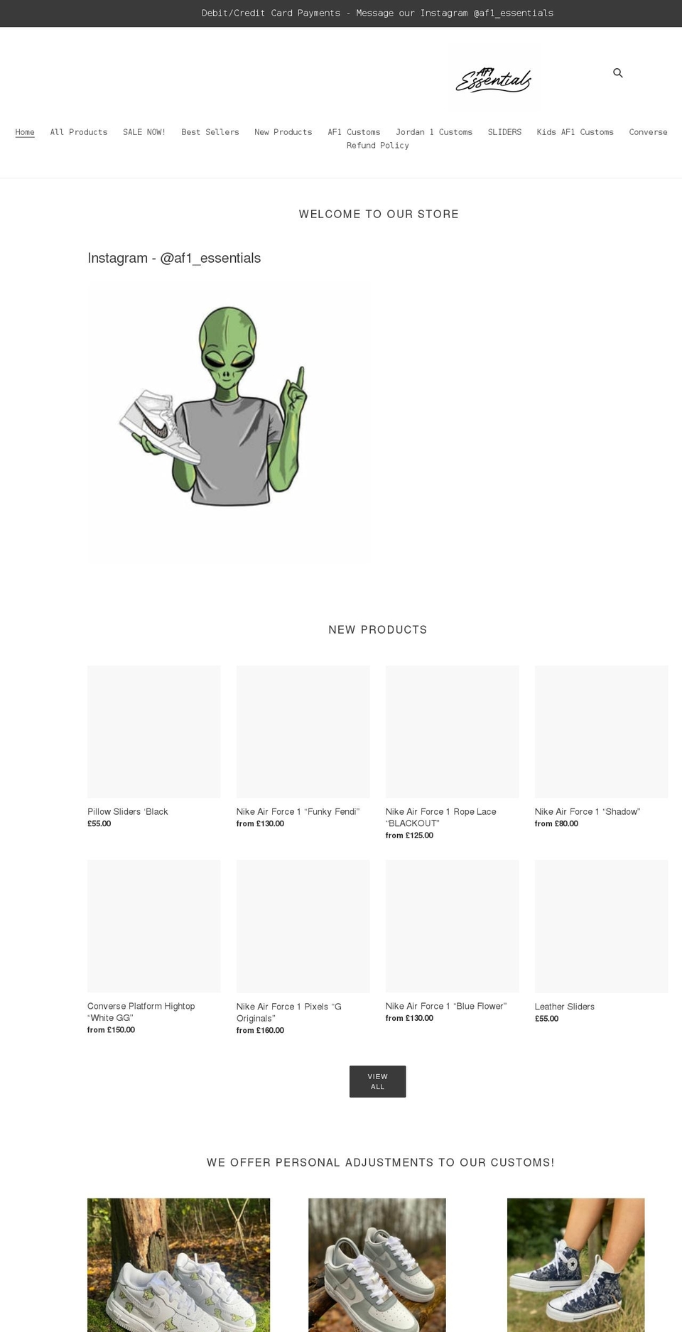 af1essentials.com shopify website screenshot