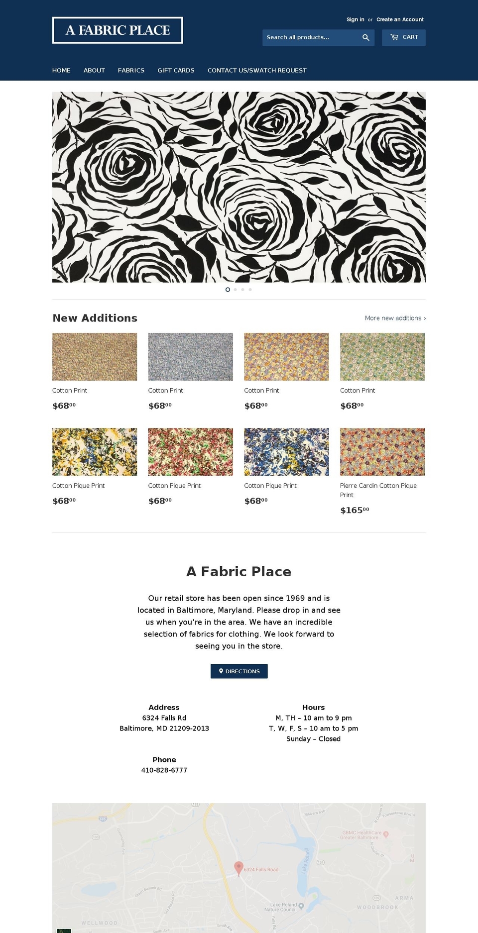 afabricplace.com — Shopify storefront screenshot