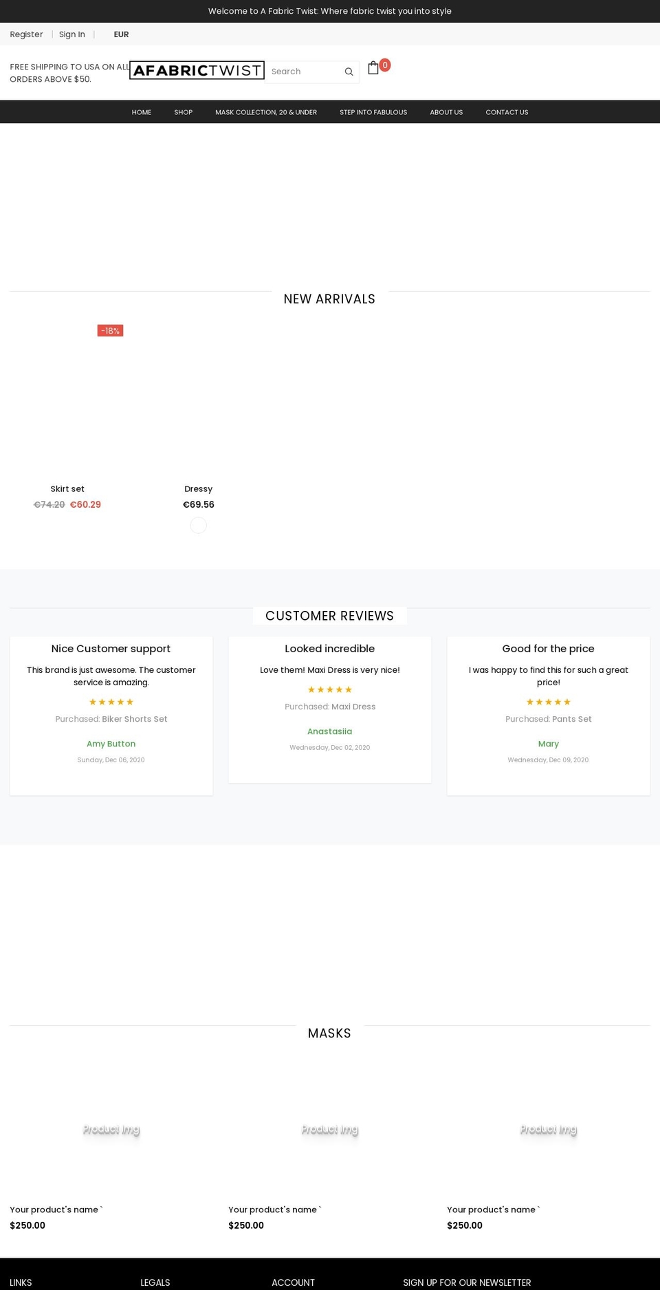 afabrictwist.com shopify website screenshot