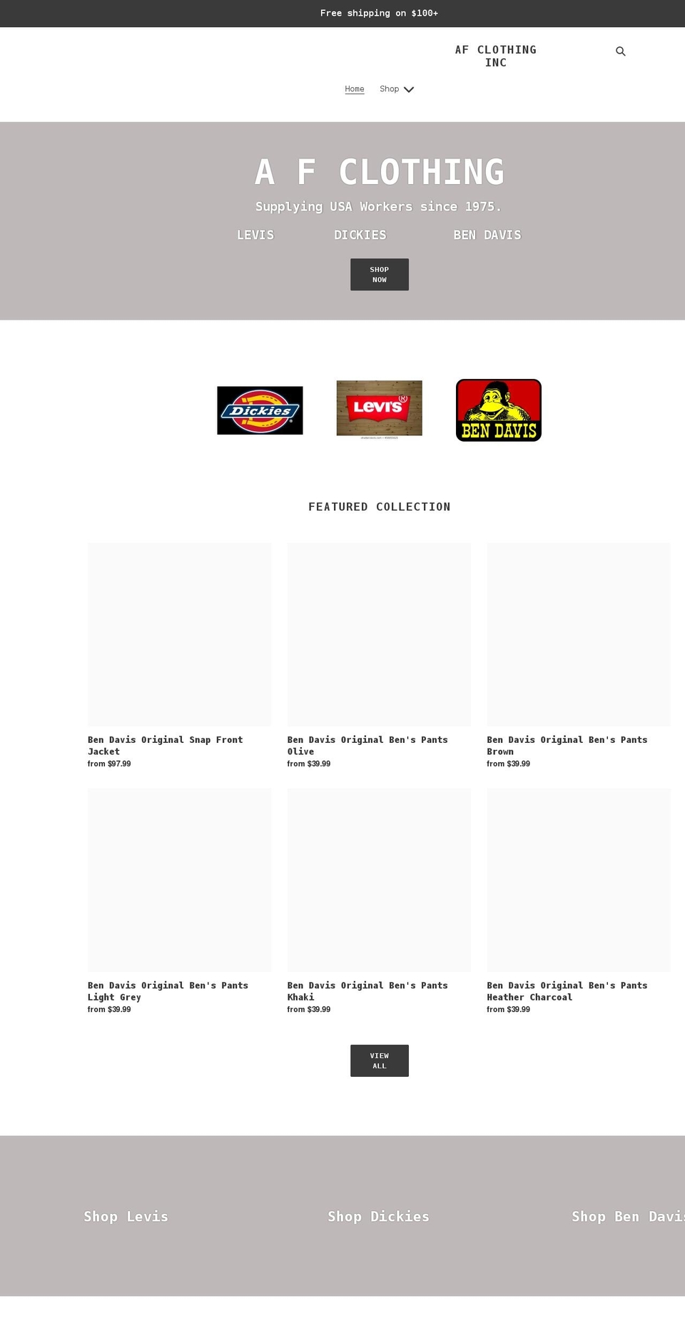 afclothinginc.com shopify website screenshot