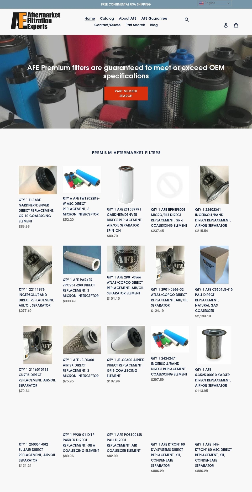 afefiltration.com shopify website screenshot