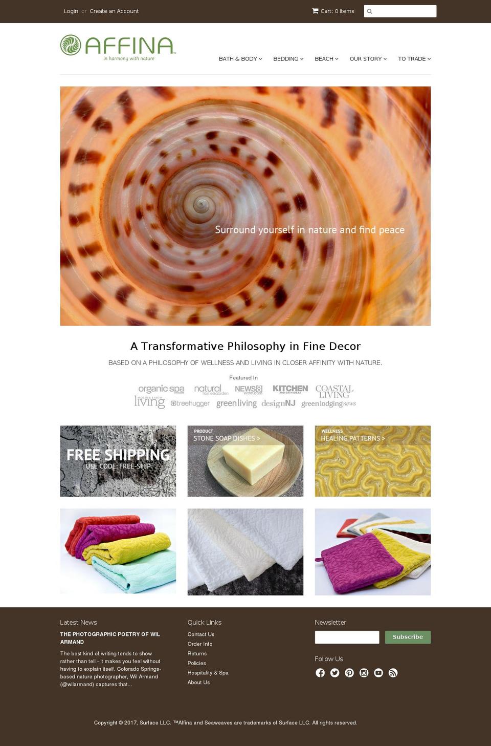 affinashop.com shopify website screenshot