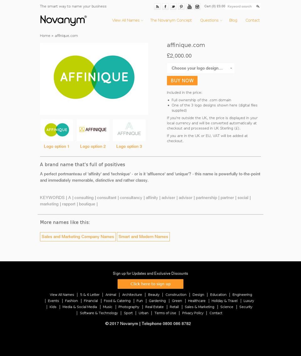 affinique.com shopify website screenshot