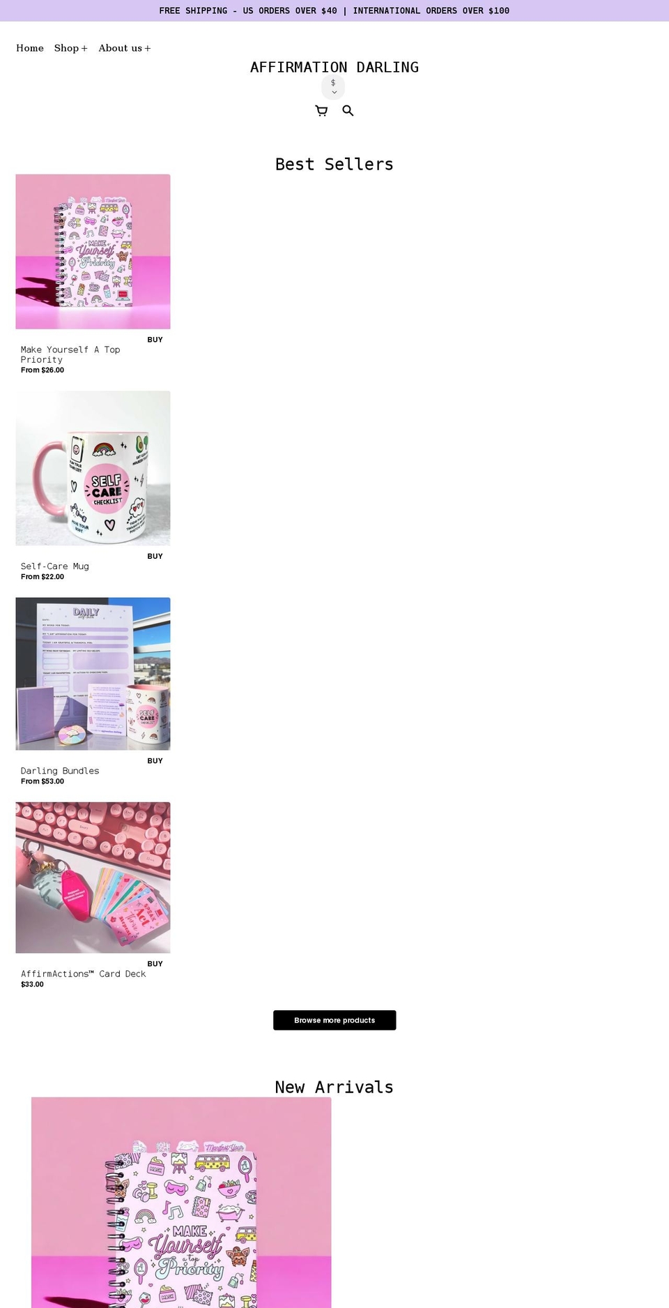 affirmationdarling.com shopify website screenshot