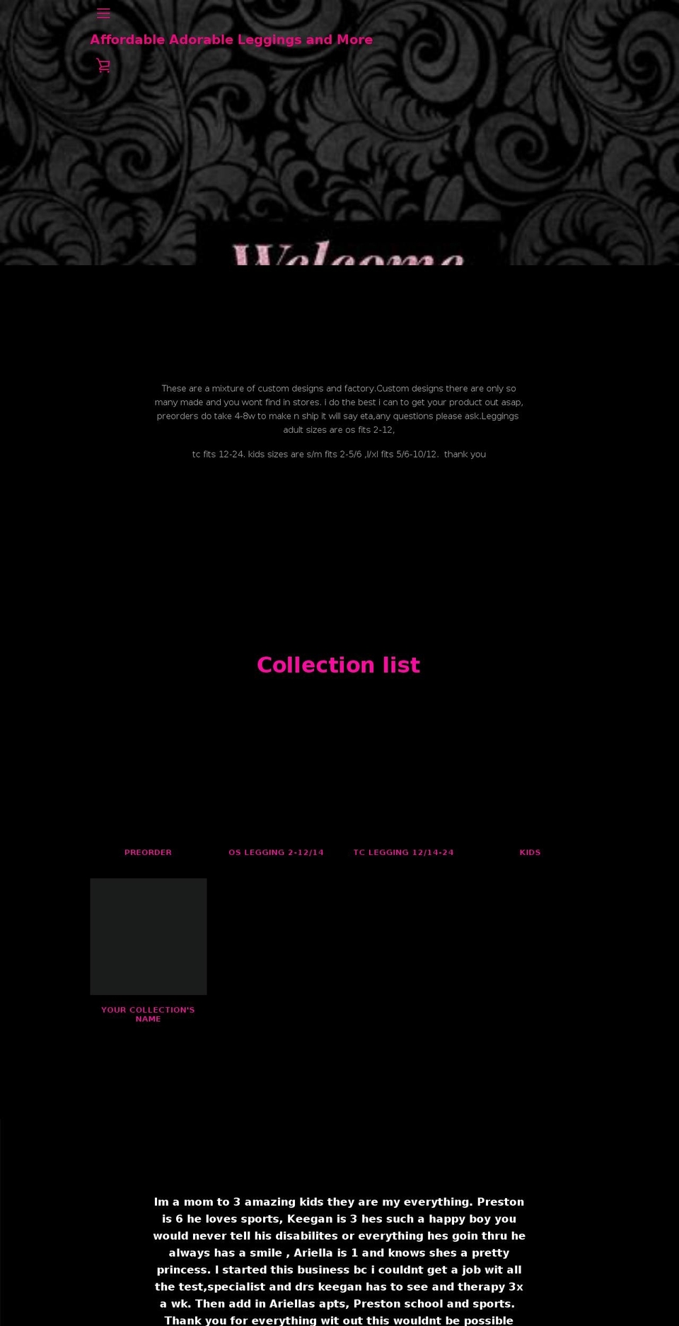 affordableadorableleggingsandmore.com — Shopify storefront screenshot