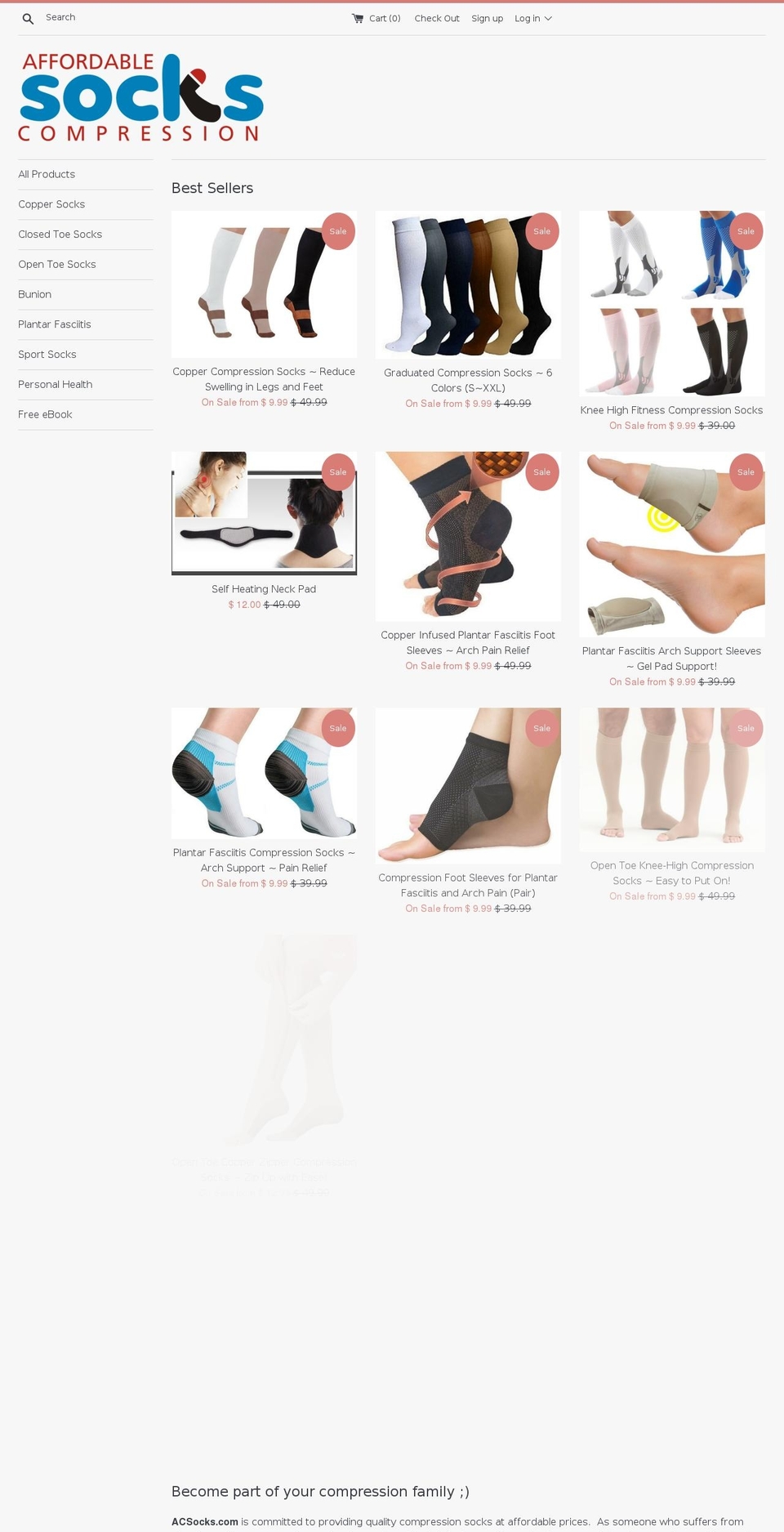 affordablecompressionsocks.com shopify website screenshot