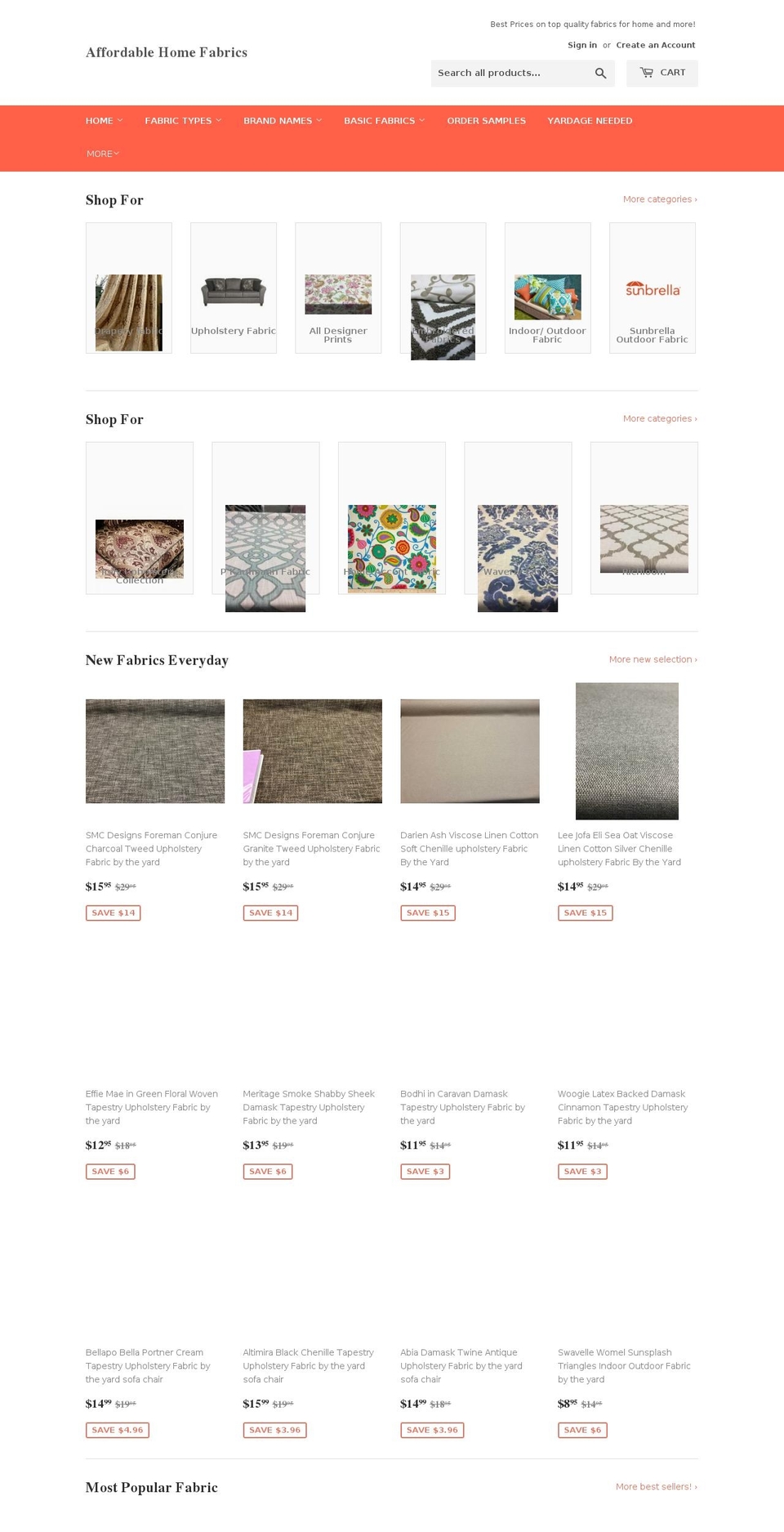 affordablehomefabrics.com shopify website screenshot