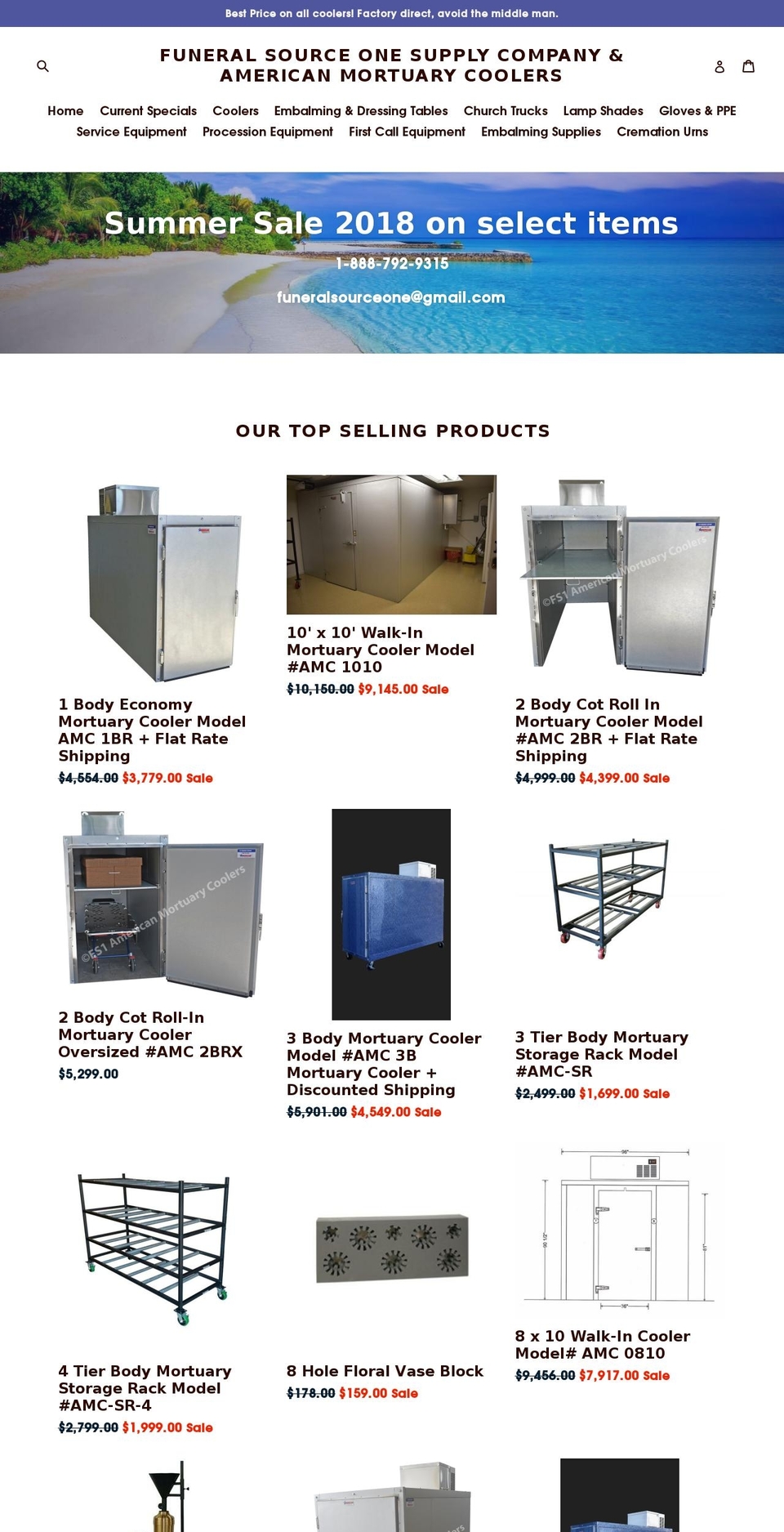 affordablemortuarycoolers.com shopify website screenshot