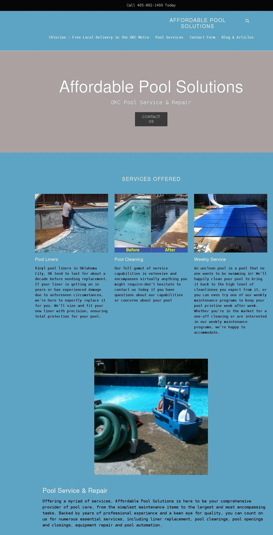 affordablepoolsolutions.com shopify website screenshot