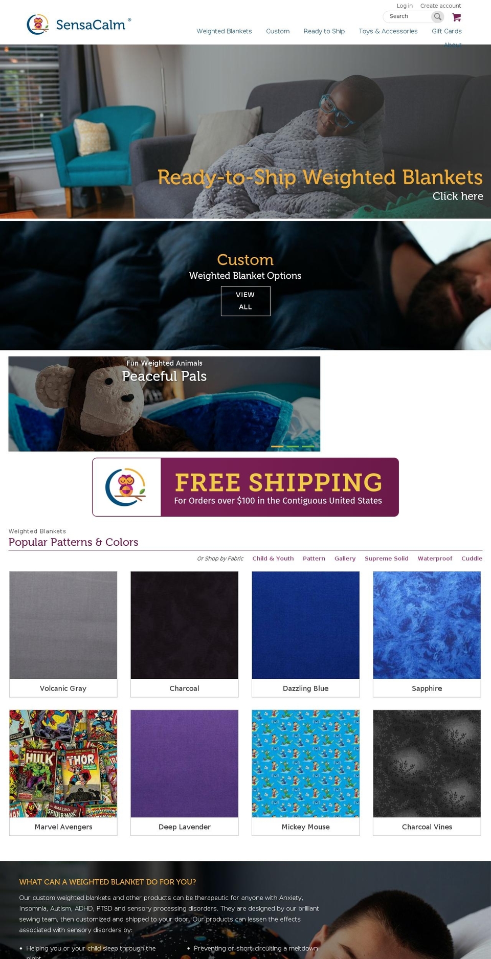 SensaCalm Shopify theme site example affordableweightedblankets.org