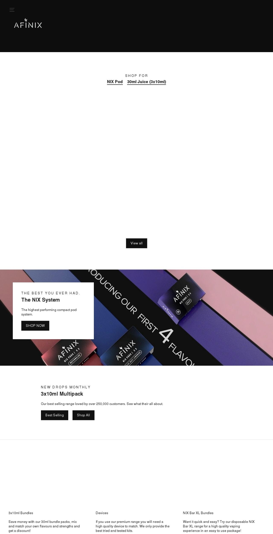 afinix.com shopify website screenshot