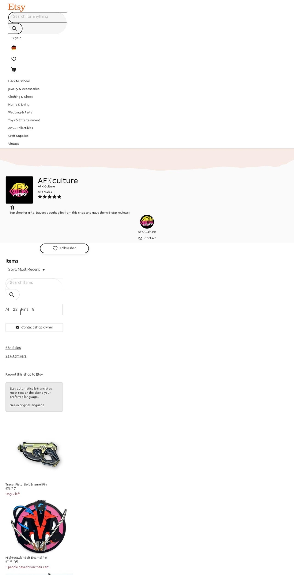 afkculture.com — Shopify storefront screenshot