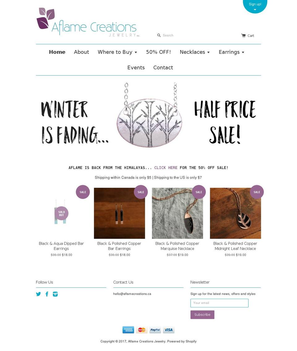 aflamecreations.ca shopify website screenshot