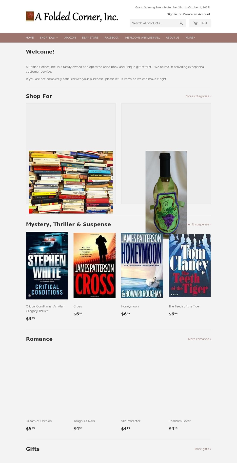 afoldedcorner.com — Shopify storefront screenshot