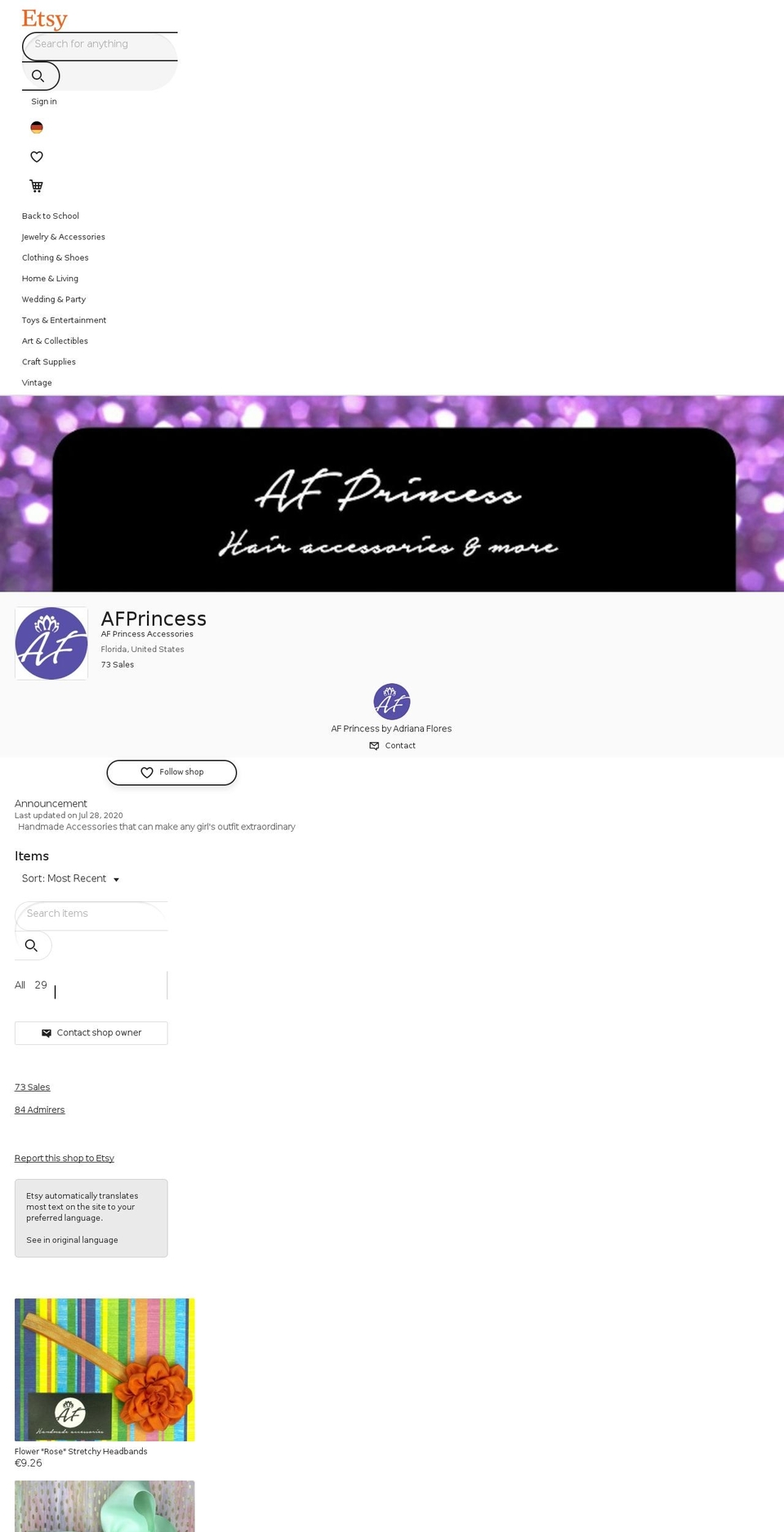 afprincess.com — Shopify storefront screenshot