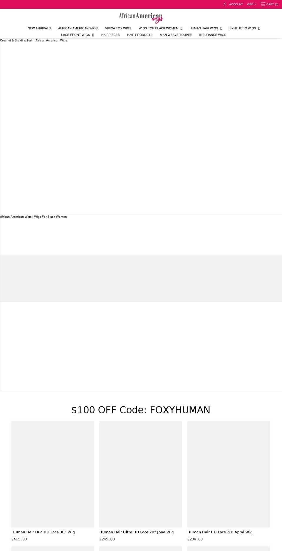 africanamericanwigs.uk shopify website screenshot