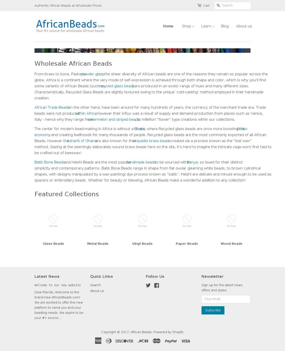 africanbeads.com shopify website screenshot