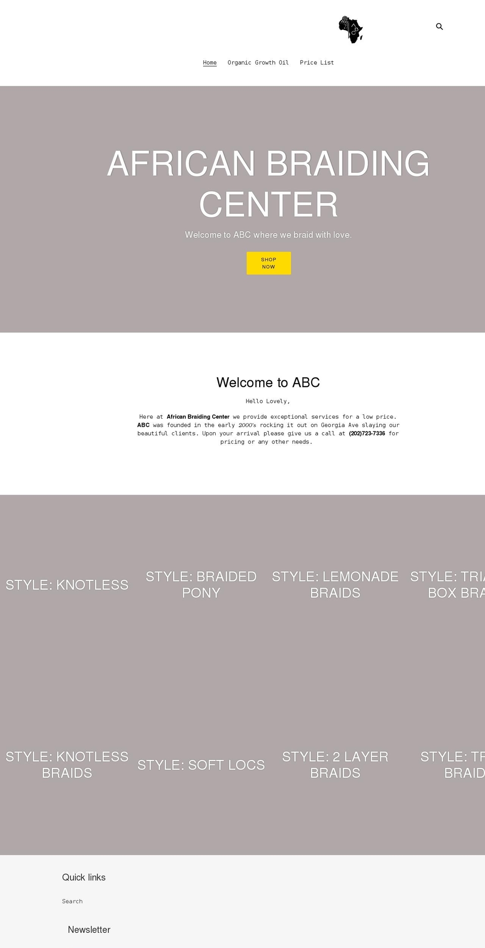 africanbradingcenterdc.com shopify website screenshot