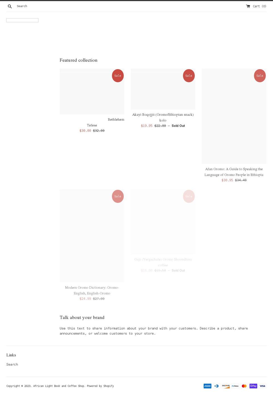 africanlightbookandcoffeeshop.com shopify website screenshot